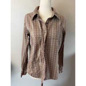 Vintage western The Territory Ahead Brown & Pink Striped Button Down Shirt M